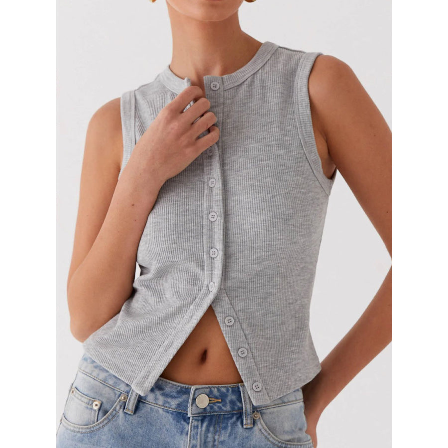 Lovelet Button Up Round Neck Tank Apparel and Accessories