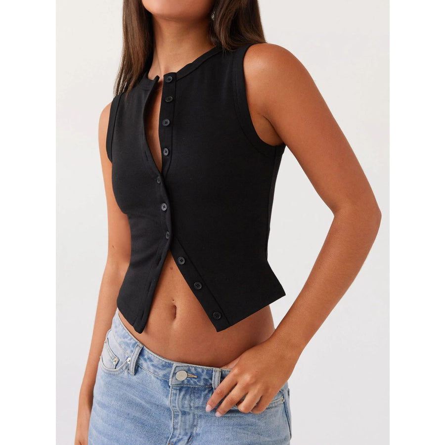 Lovelet Button Up Round Neck Tank Apparel and Accessories