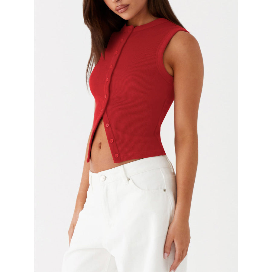 Lovelet Button Up Round Neck Tank Apparel and Accessories