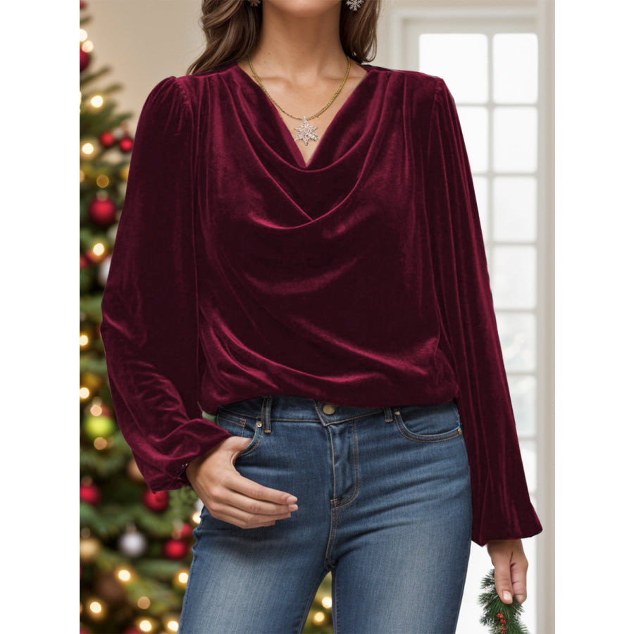 Lovelet Cowl Neck Long Sleeve Blouse Burgundy / S Apparel and Accessories