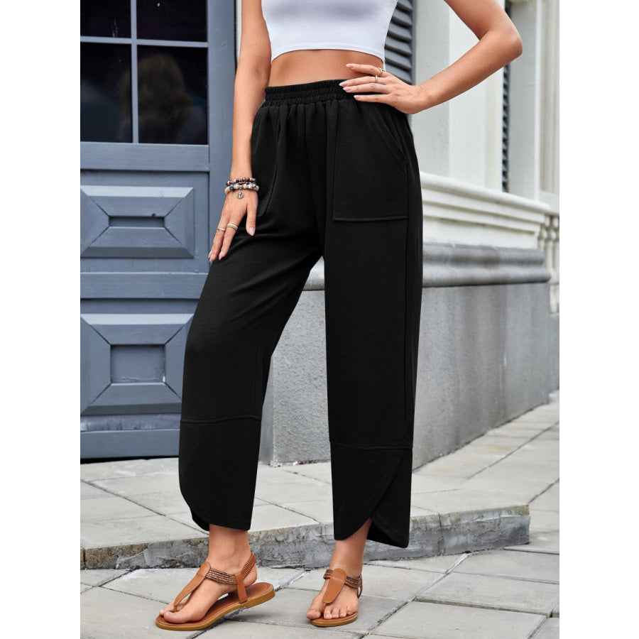 Lovelet Elastic Waist Wide Leg Pants Black / S Apparel and Accessories