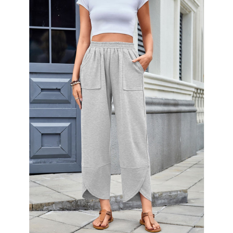 Lovelet Elastic Waist Wide Leg Pants Light Gray / S Apparel and Accessories