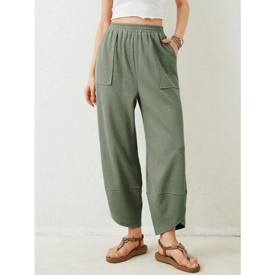 Lovelet Elastic Waist Wide Leg Pants Matcha Green / S Apparel and Accessories