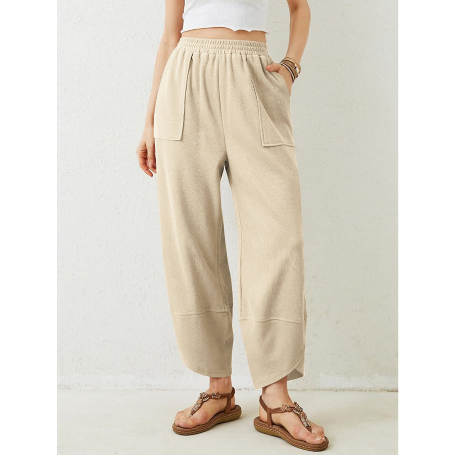 Lovelet Elastic Waist Wide Leg Pants Tan / S Apparel and Accessories