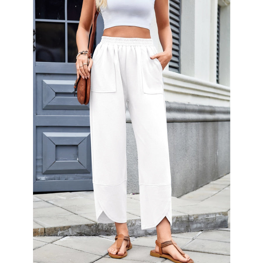 Lovelet Elastic Waist Wide Leg Pants White / S Apparel and Accessories