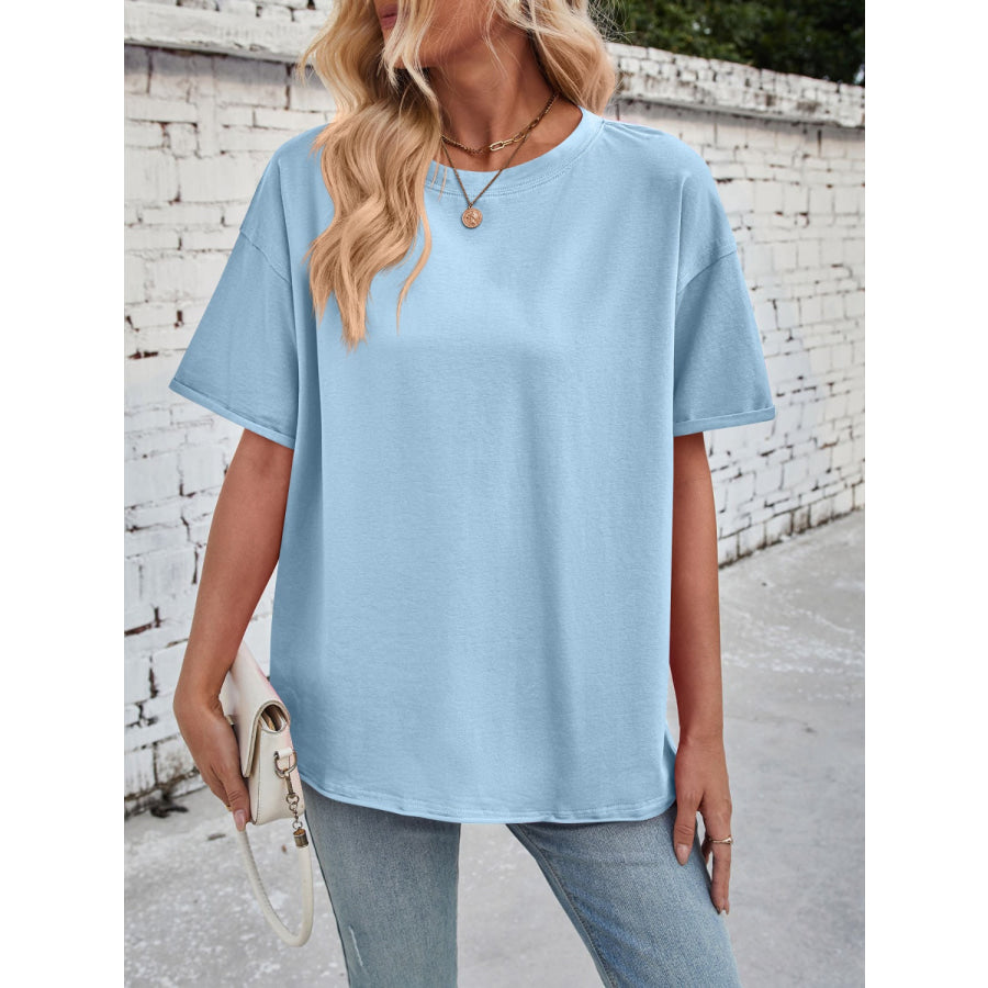 Lovelet Exposed Seam Round Neck Half Sleeve T-Shirt Apparel and Accessories