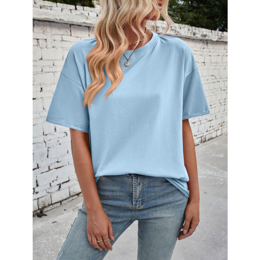 Lovelet Exposed Seam Round Neck Half Sleeve T-Shirt Apparel and Accessories