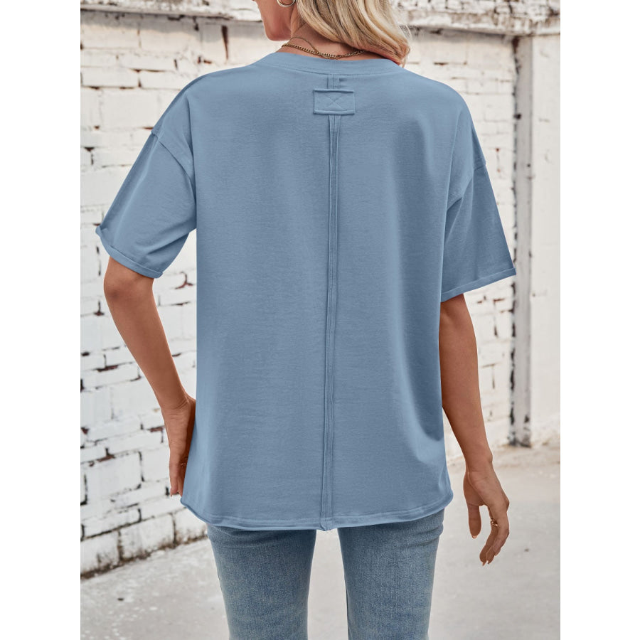 Lovelet Exposed Seam Round Neck Half Sleeve T-Shirt Apparel and Accessories