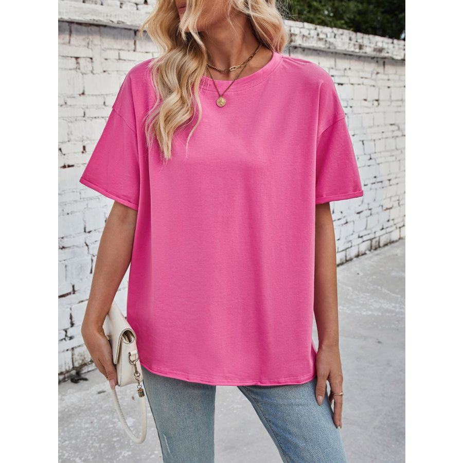 Lovelet Exposed Seam Round Neck Half Sleeve T-Shirt Apparel and Accessories