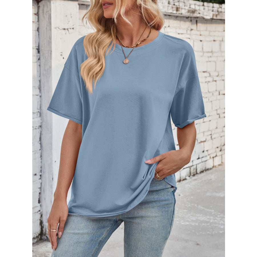 Lovelet Exposed Seam Round Neck Half Sleeve T-Shirt Apparel and Accessories