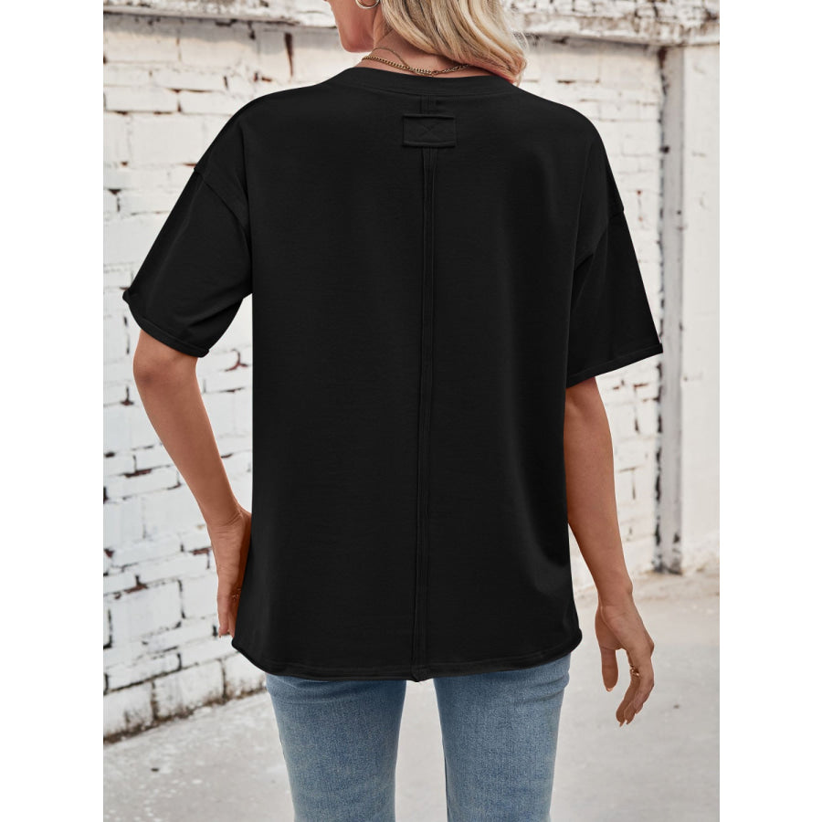 Lovelet Exposed Seam Round Neck Half Sleeve T-Shirt Apparel and Accessories