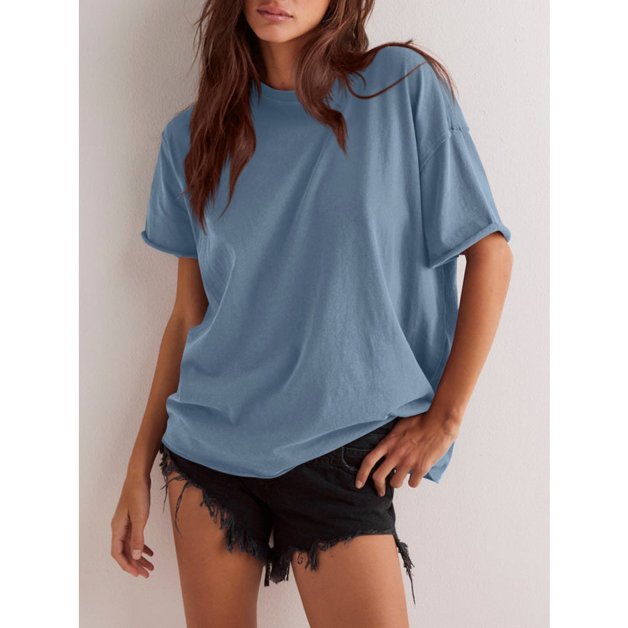 Lovelet Exposed Seam Round Neck Half Sleeve T-Shirt Apparel and Accessories