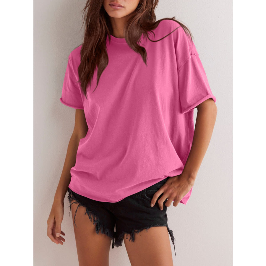 Lovelet Exposed Seam Round Neck Half Sleeve T-Shirt Apparel and Accessories