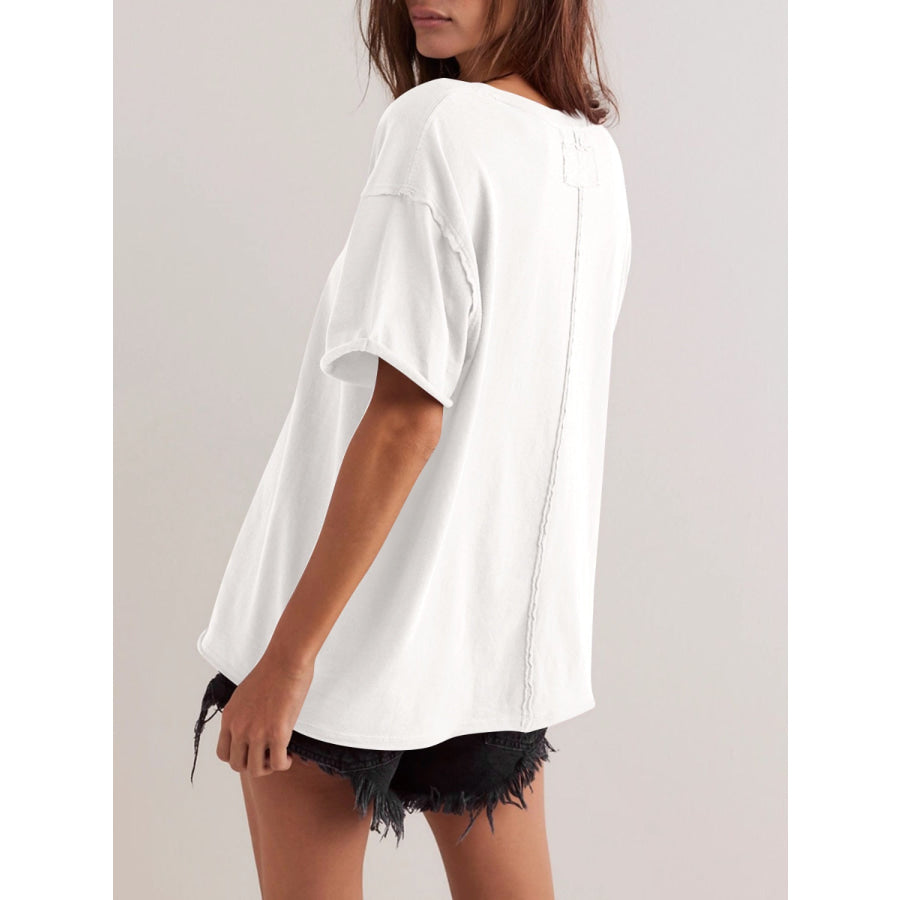 Lovelet Exposed Seam Round Neck Half Sleeve T-Shirt Apparel and Accessories