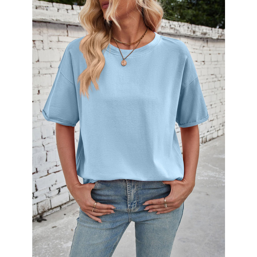 Lovelet Exposed Seam Round Neck Half Sleeve T-Shirt Apparel and Accessories