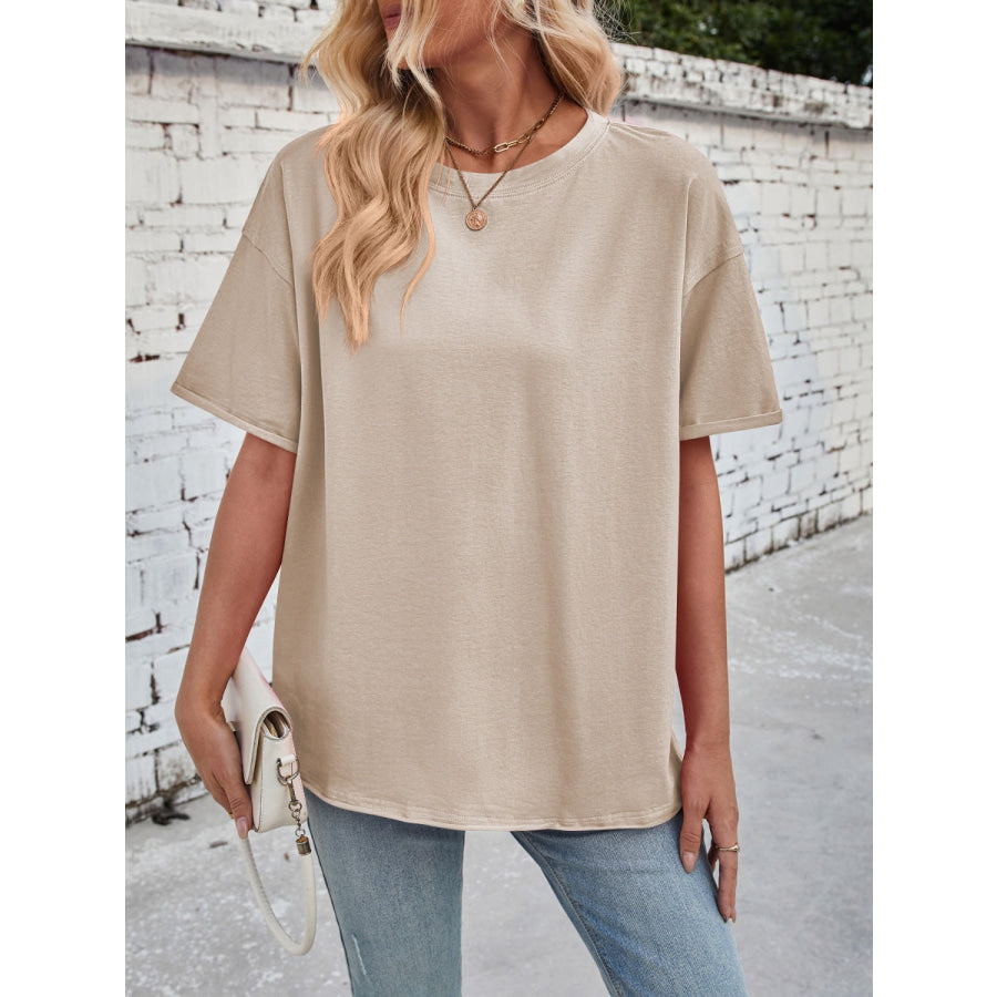 Lovelet Exposed Seam Round Neck Half Sleeve T-Shirt Dust Storm / S Apparel and Accessories