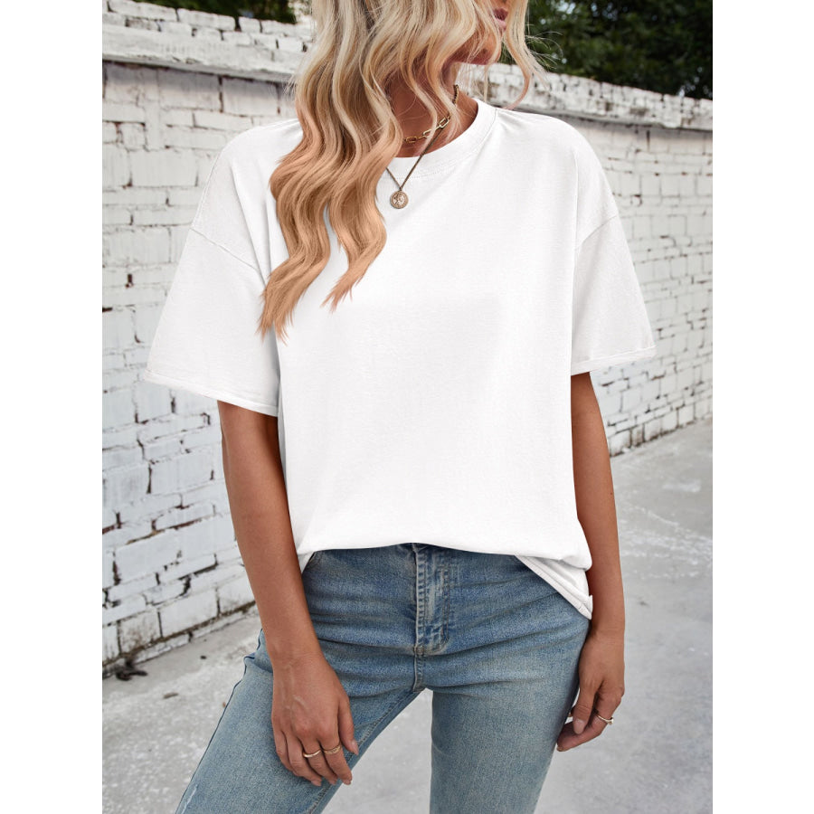 Lovelet Exposed Seam Round Neck Half Sleeve T-Shirt White / S Apparel and Accessories