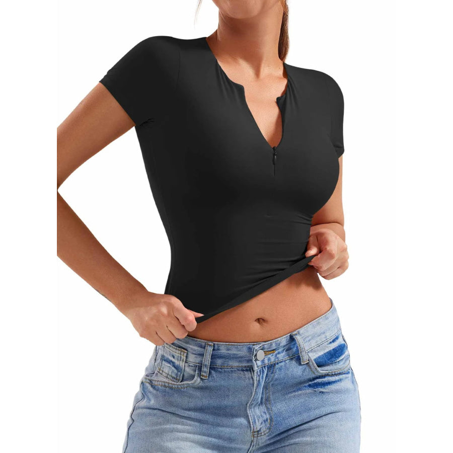Lovelet Half Zip Short Sleeve T-Shirt Black / S Apparel and Accessories