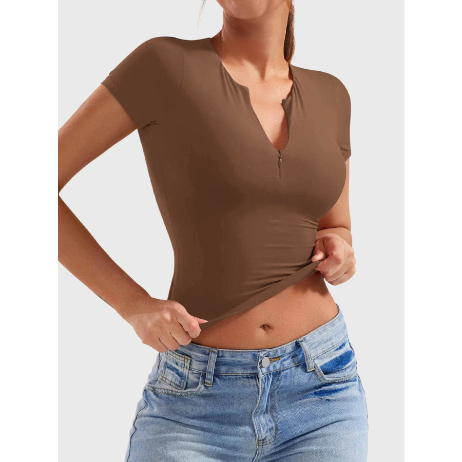 Lovelet Half Zip Short Sleeve T-Shirt Taupe / S Apparel and Accessories