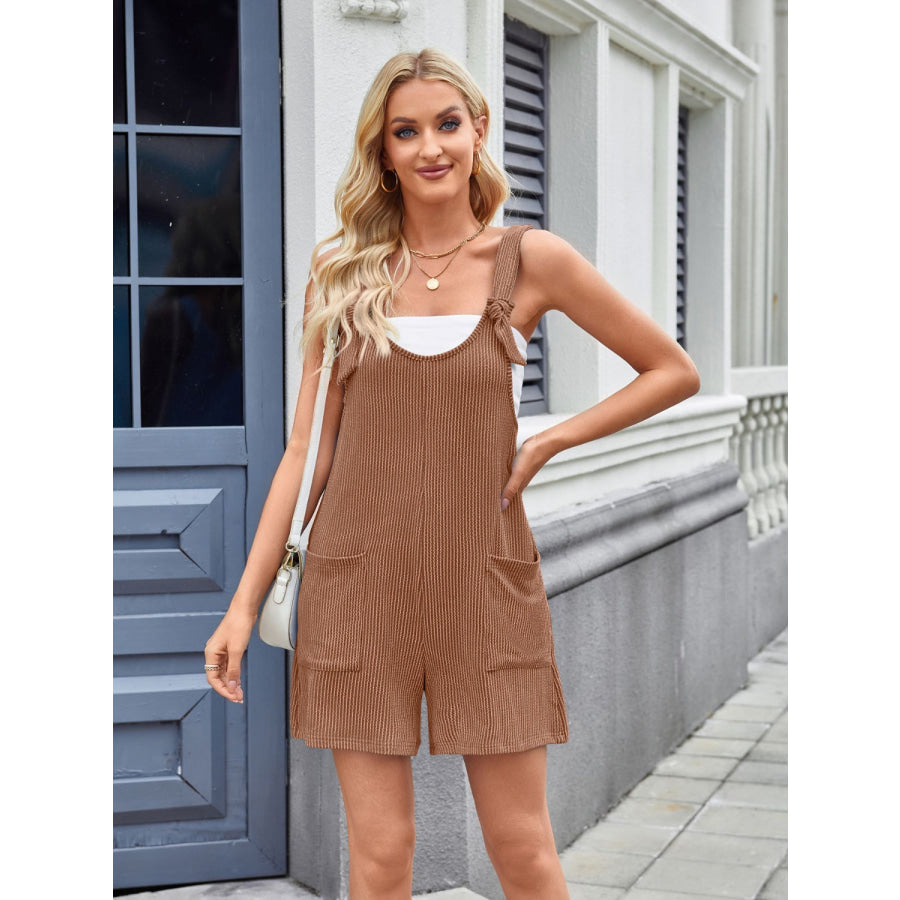 Lovelet Knotted Wide Strap Scoop Neck Overalls Apparel and Accessories