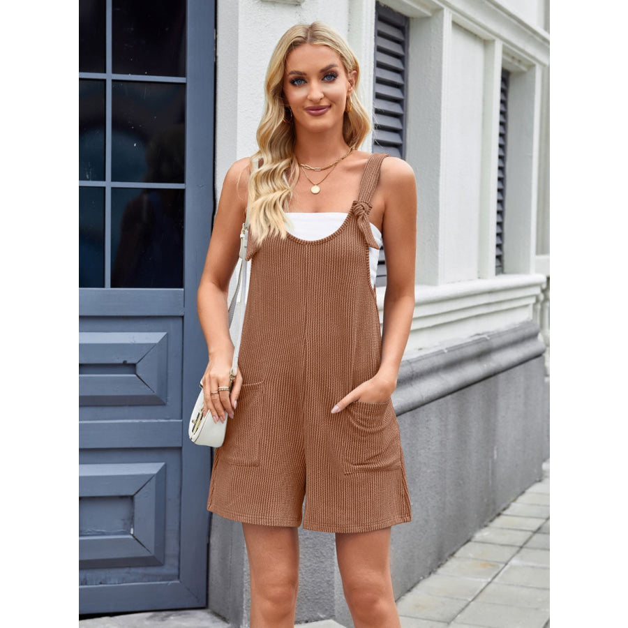 Lovelet Knotted Wide Strap Scoop Neck Overalls Apparel and Accessories