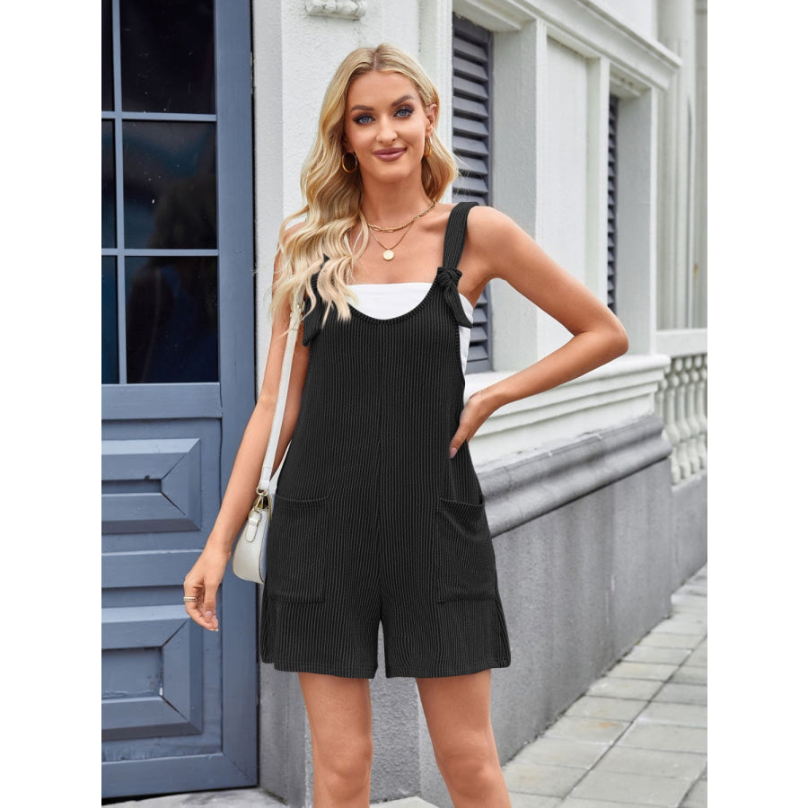 Lovelet Knotted Wide Strap Scoop Neck Overalls Black / S Apparel and Accessories