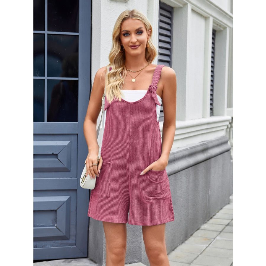 Lovelet Knotted Wide Strap Scoop Neck Overalls Deep Rose / S Apparel and Accessories