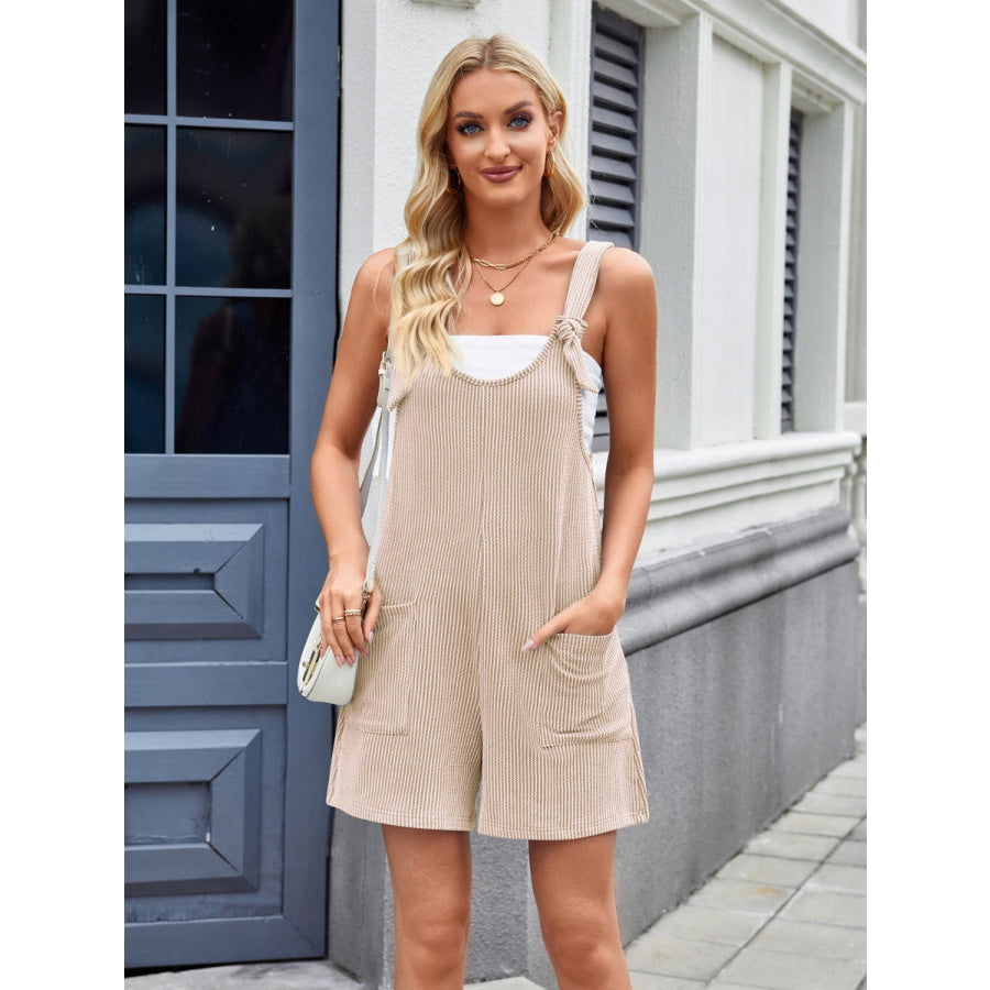 Lovelet Knotted Wide Strap Scoop Neck Overalls Dust Storm / S Apparel and Accessories