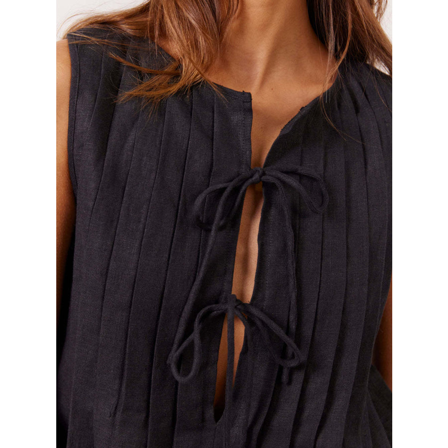 Lovelet Pleated Tied Round Neck Vest Apparel and Accessories