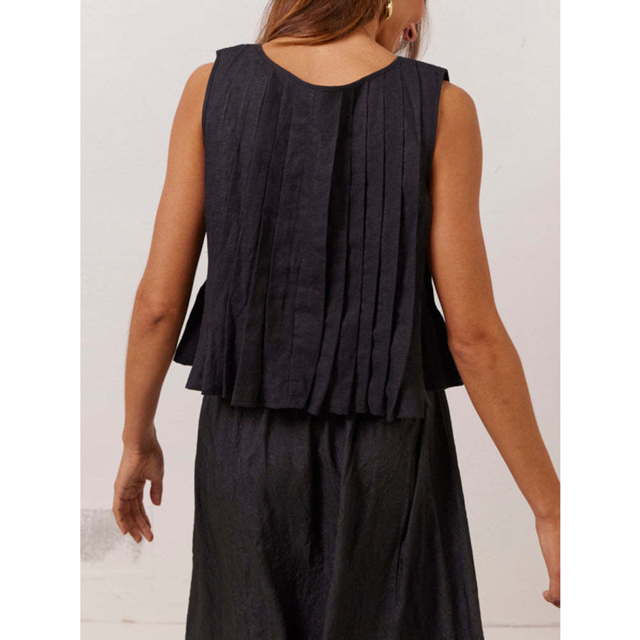 Lovelet Pleated Tied Round Neck Vest Apparel and Accessories