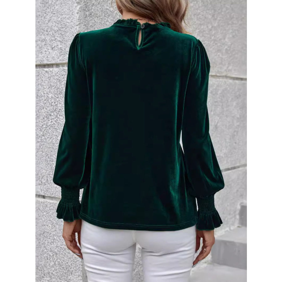 Lovelet Round Neck Flounce Sleeve Top Dark Green / S Apparel and Accessories