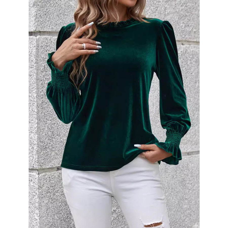 Lovelet Round Neck Flounce Sleeve Top Apparel and Accessories