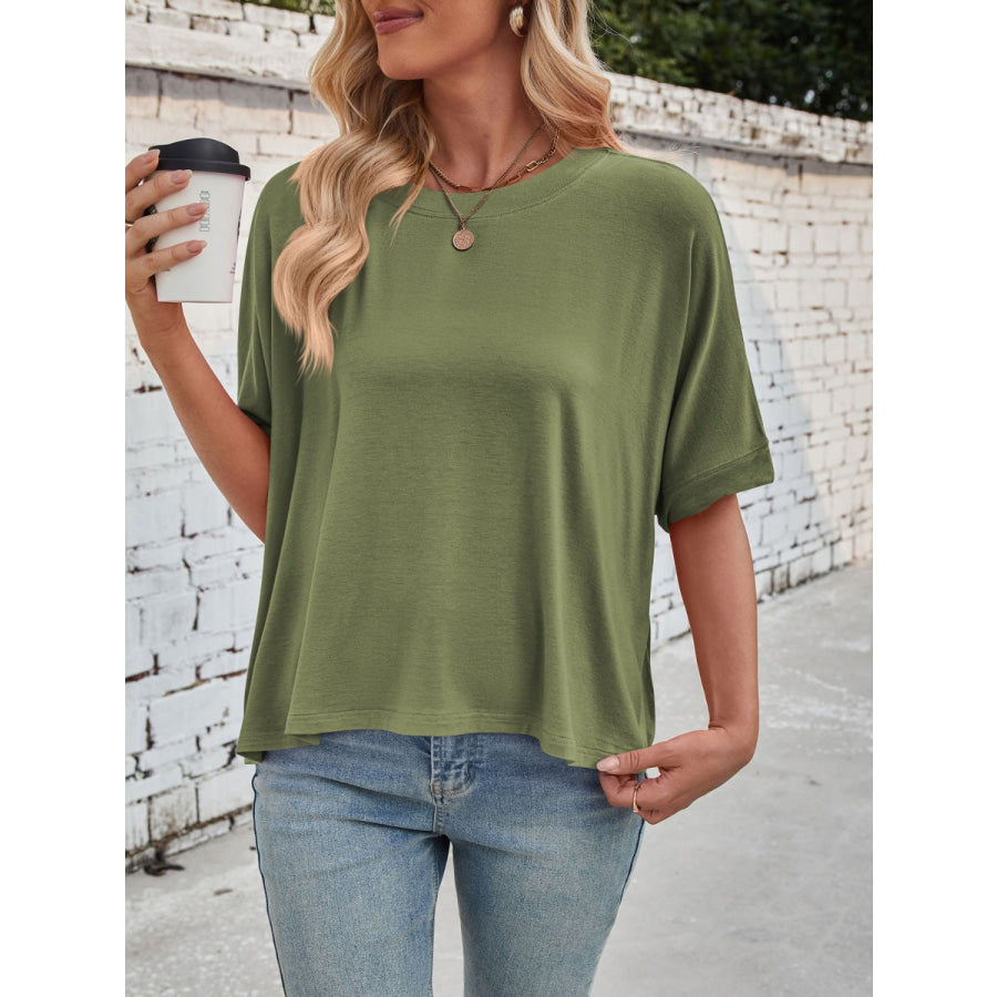 Lovelet Round Neck Half Sleeve T-Shirt Army Green / S Apparel and Accessories