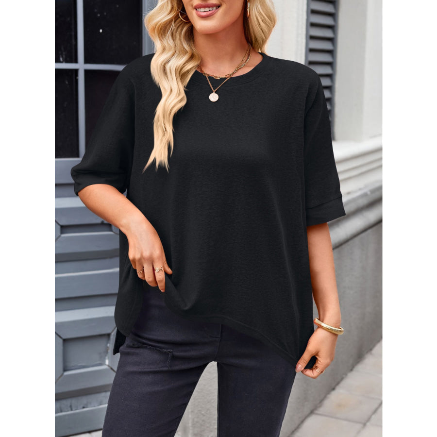 Lovelet Round Neck Half Sleeve T-Shirt Black / S Apparel and Accessories