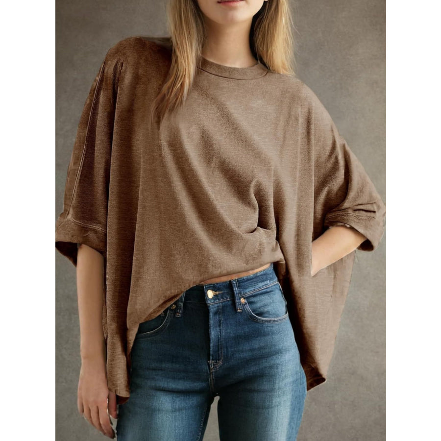 Lovelet Round Neck Half Sleeve T-Shirt Brown / S Apparel and Accessories