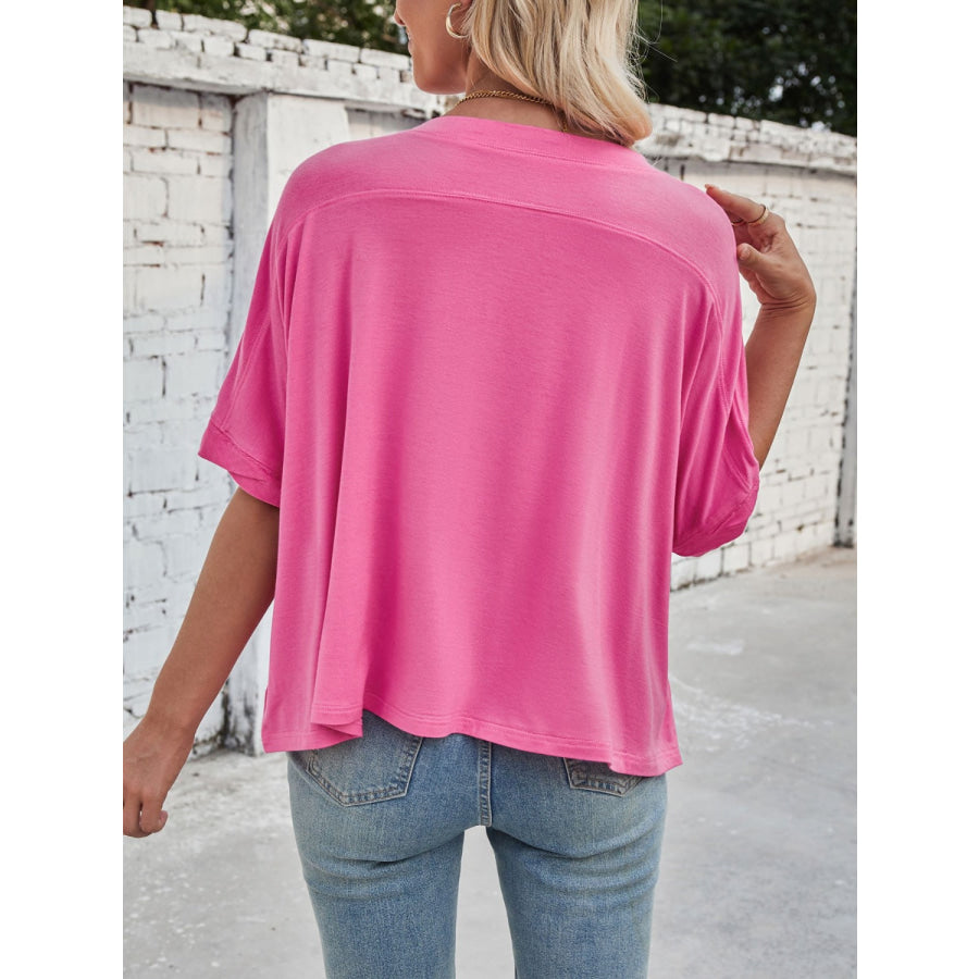 Lovelet Round Neck Half Sleeve T-Shirt Hot Pink / S Apparel and Accessories