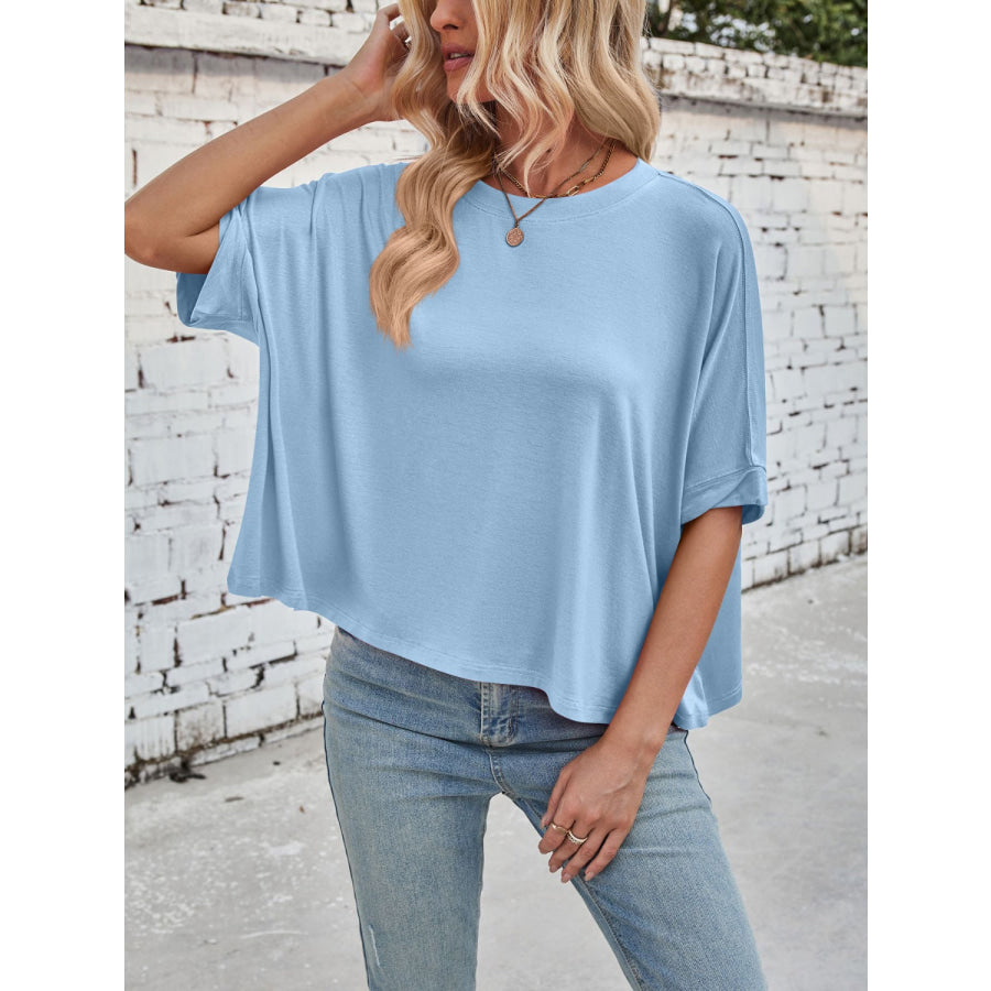 Lovelet Round Neck Half Sleeve T-Shirt Light Blue / S Apparel and Accessories