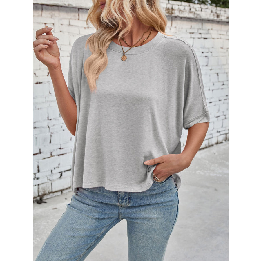 Lovelet Round Neck Half Sleeve T-Shirt Light Gray / S Apparel and Accessories