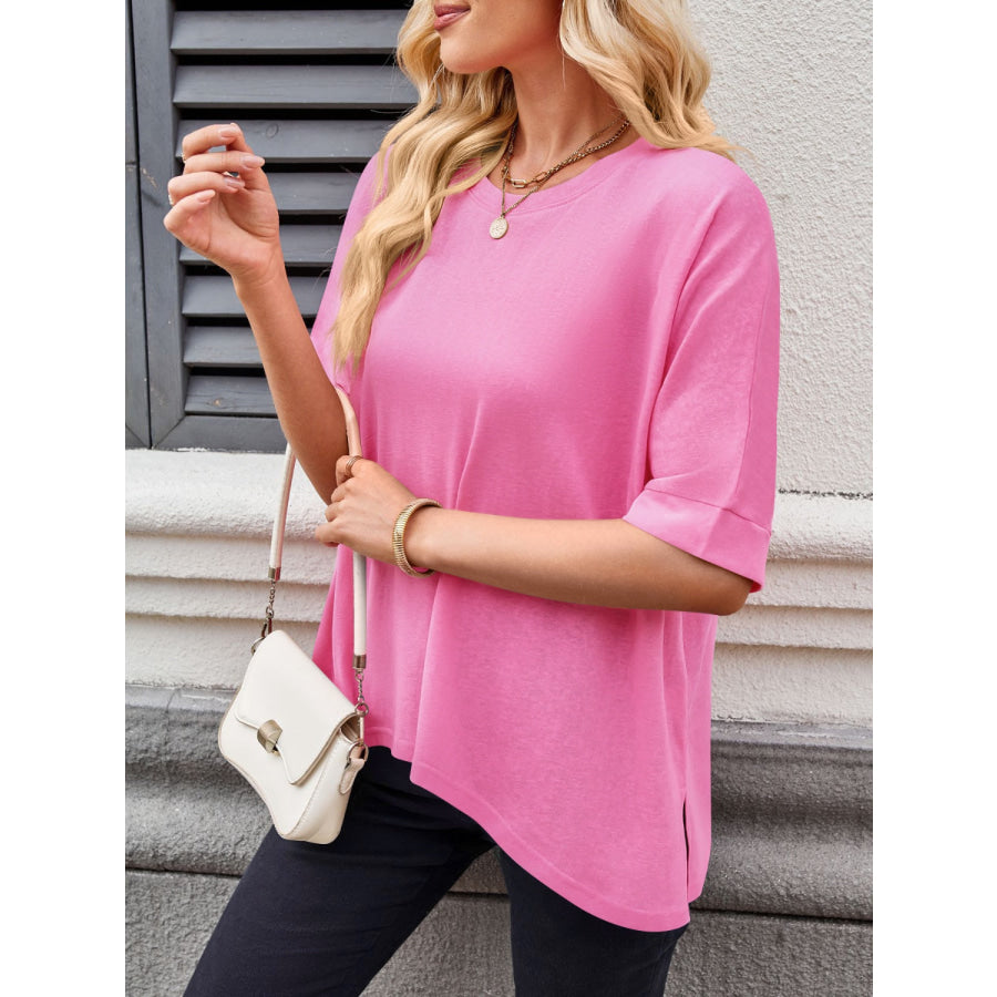 Lovelet Round Neck Half Sleeve T-Shirt Pink / S Apparel and Accessories