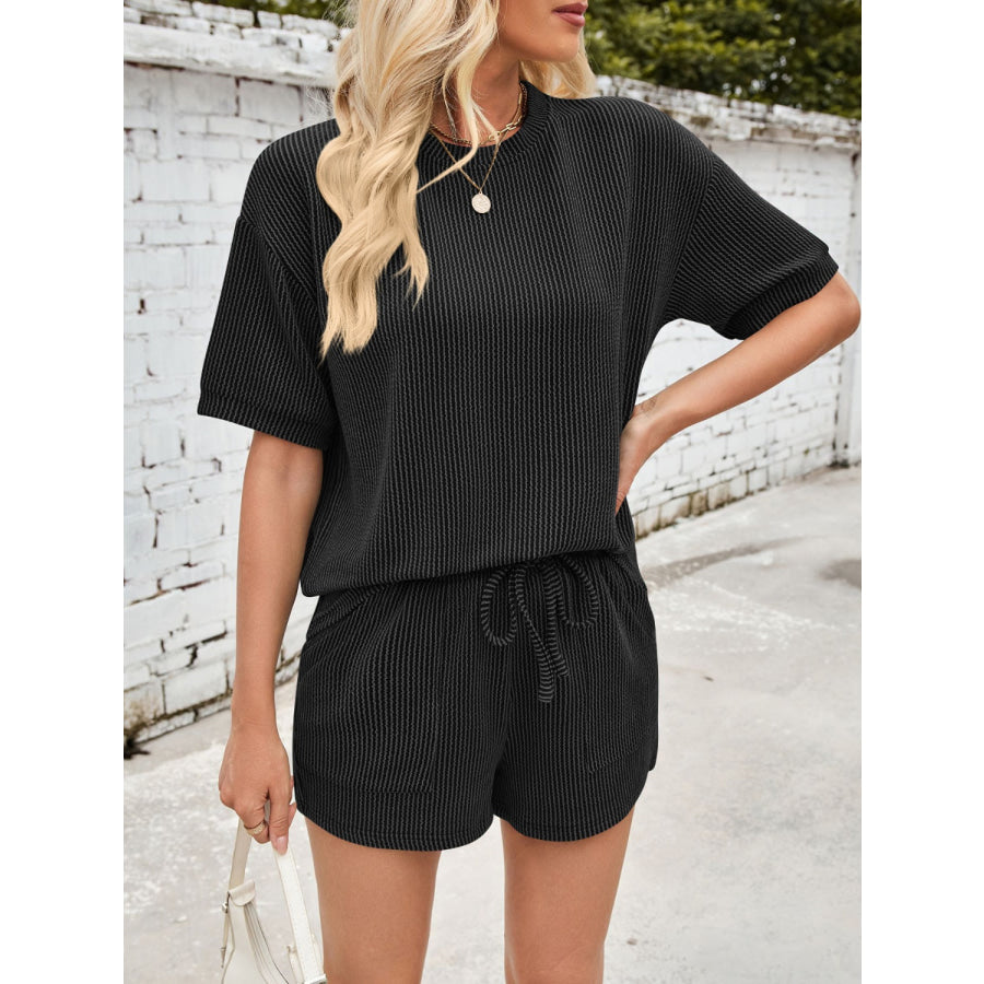 Lovelet Round Neck Half Sleeve Top and Drawstring Shorts Set Apparel and Accessories