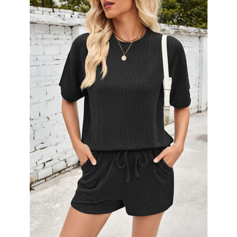 Lovelet Round Neck Half Sleeve Top and Drawstring Shorts Set Apparel and Accessories