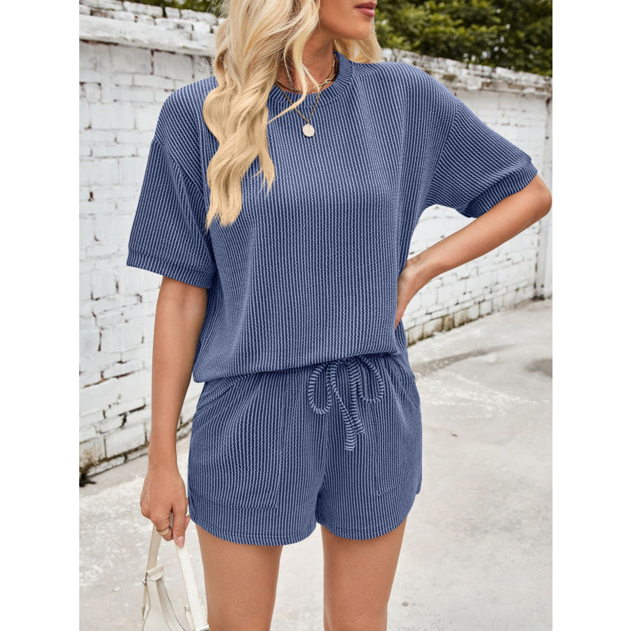 Lovelet Round Neck Half Sleeve Top and Drawstring Shorts Set Apparel and Accessories