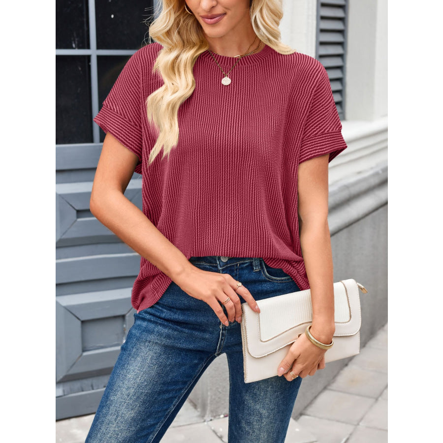 Lovelet Round Neck Short Sleeve Rib T-Shirt Apparel and Accessories