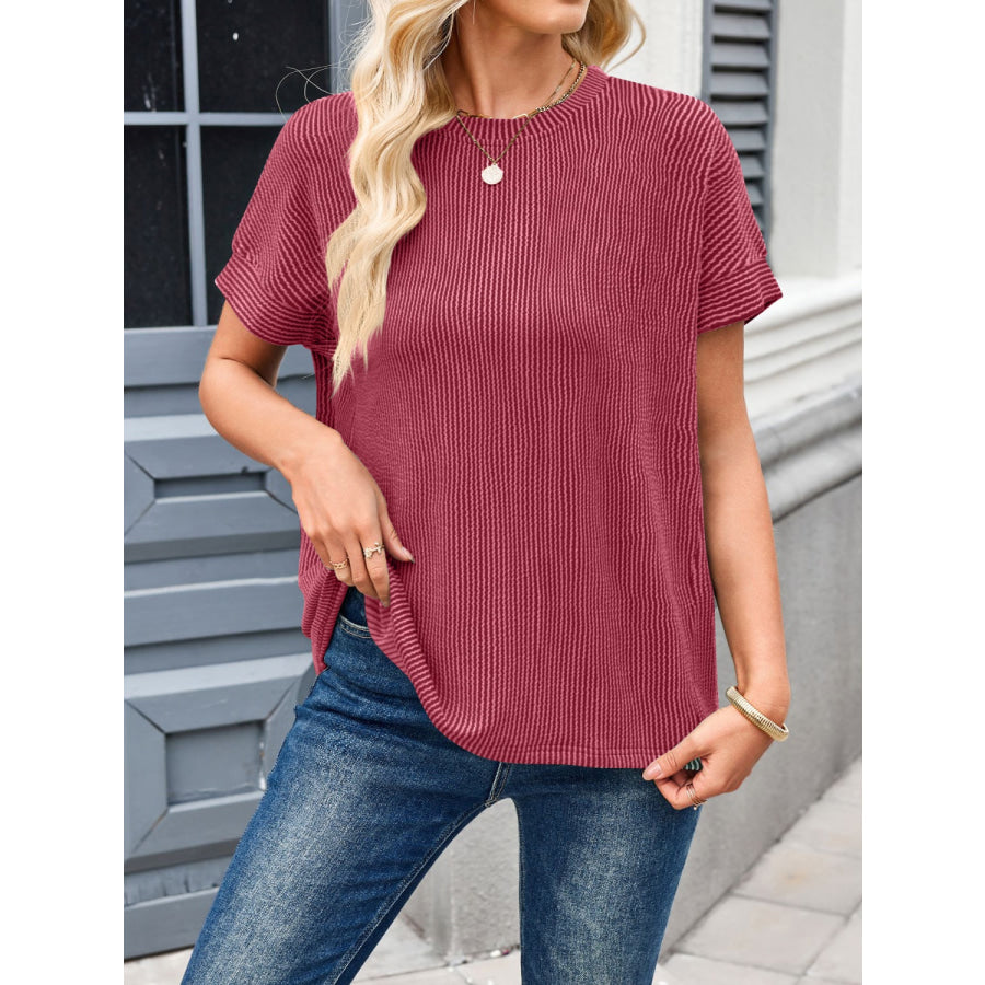 Lovelet Round Neck Short Sleeve Rib T-Shirt Apparel and Accessories