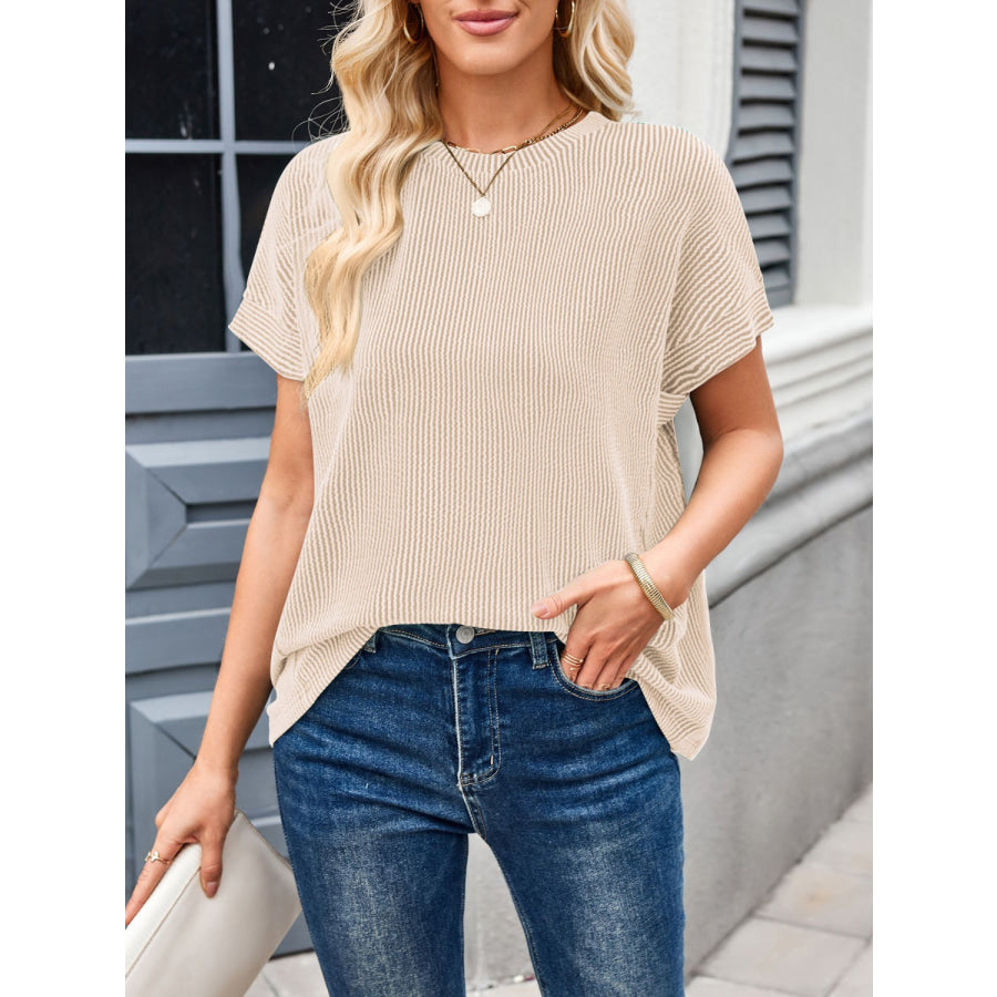 Lovelet Round Neck Short Sleeve Rib T-Shirt Apparel and Accessories