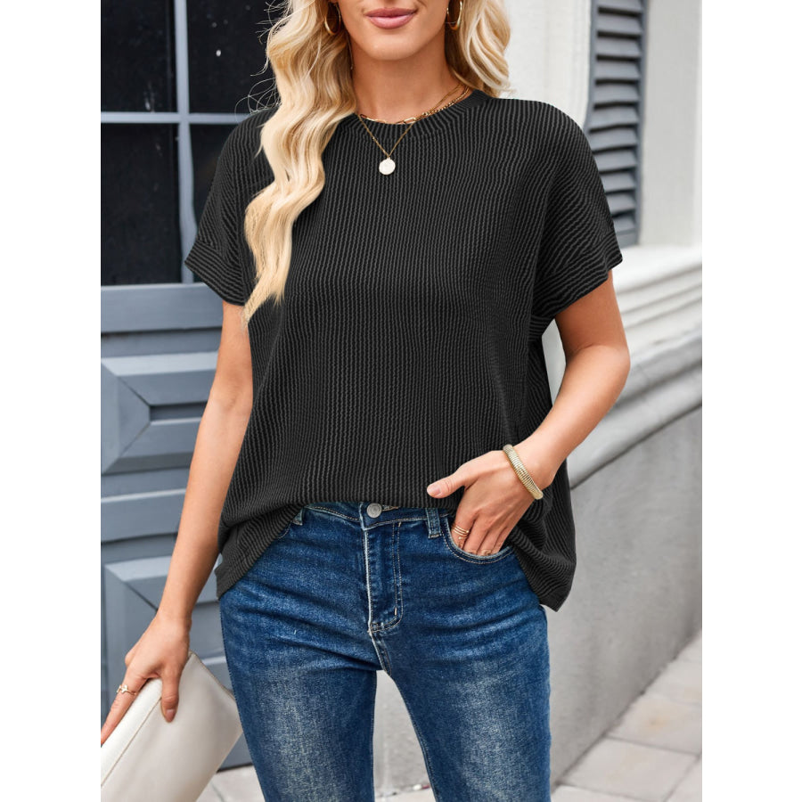 Lovelet Round Neck Short Sleeve Rib T-Shirt Apparel and Accessories