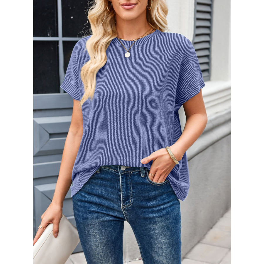 Lovelet Round Neck Short Sleeve Rib T-Shirt Apparel and Accessories