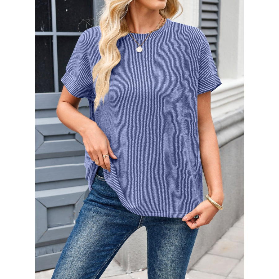 Lovelet Round Neck Short Sleeve Rib T-Shirt Apparel and Accessories