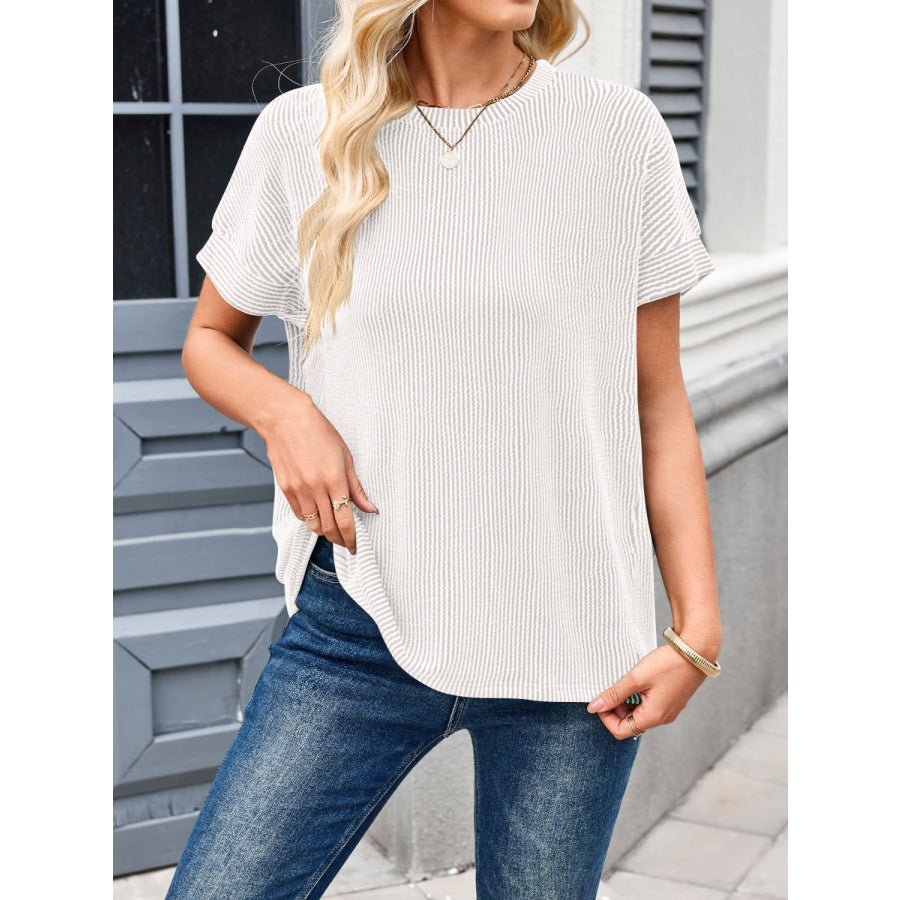 Lovelet Round Neck Short Sleeve Rib T-Shirt Apparel and Accessories