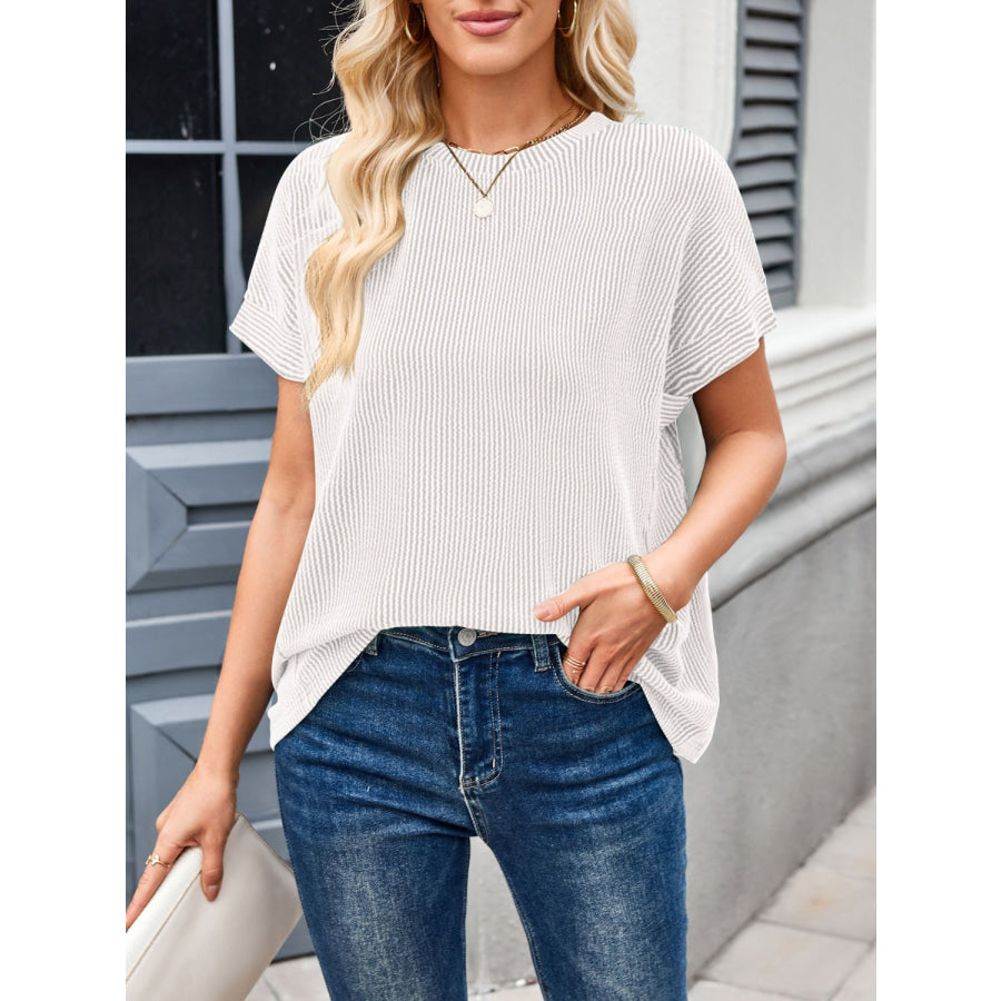 Lovelet Round Neck Short Sleeve Rib T-Shirt Apparel and Accessories